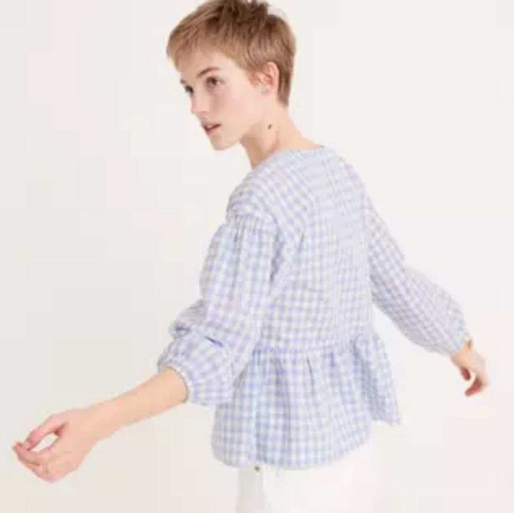 Madewell Bubble-Sleeve Peplum Gingham Check top